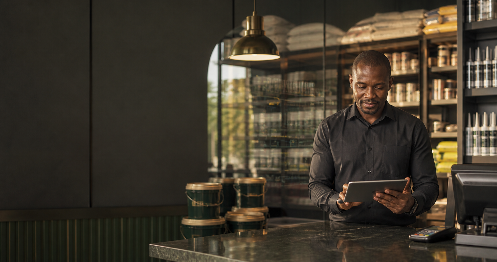 Retail manager operating a modern point of sale
